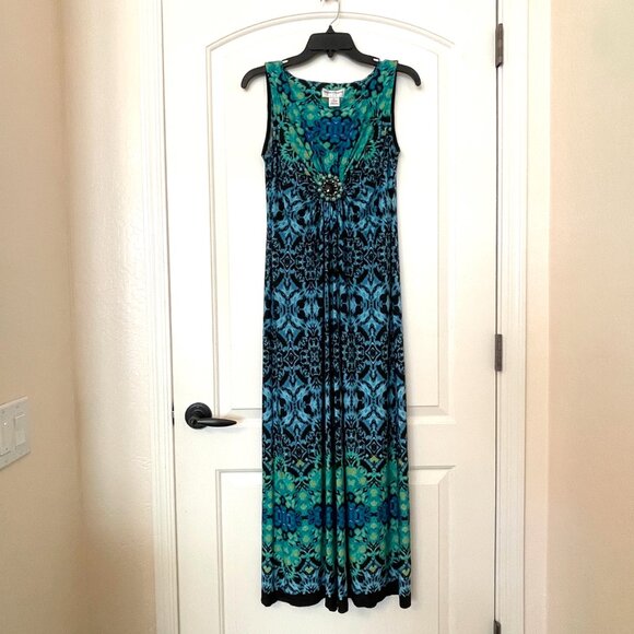 Draper's & Damon's Petites Dress 8P Bead Trim Sleeveless Maxi V Neck - Picture 1 of 9